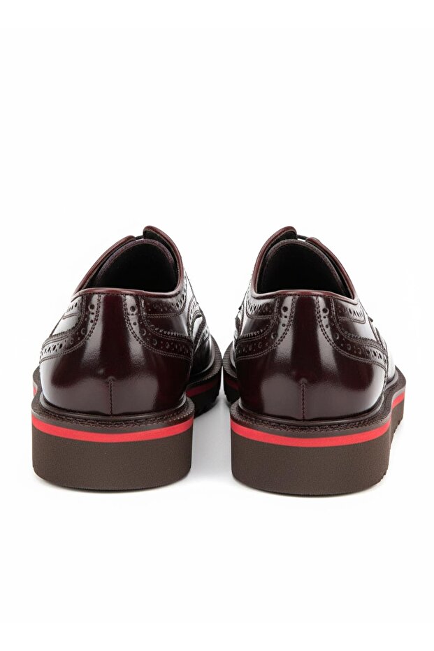 Bordo Hakiki Deri Kalın Tabanlı Brogue Erkek Ayakkabı - 7