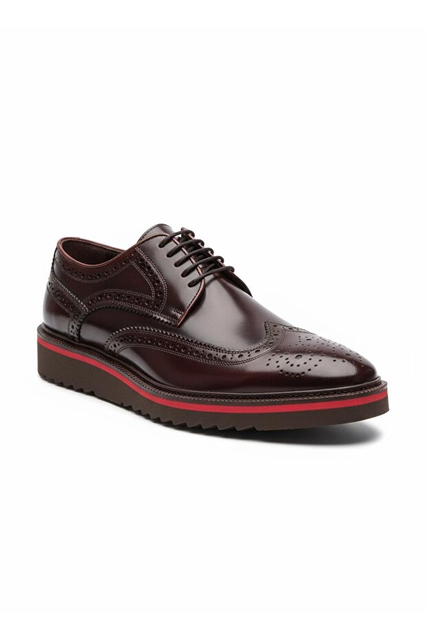 Bordo Hakiki Deri Kalın Tabanlı Brogue Erkek Ayakkabı - 4