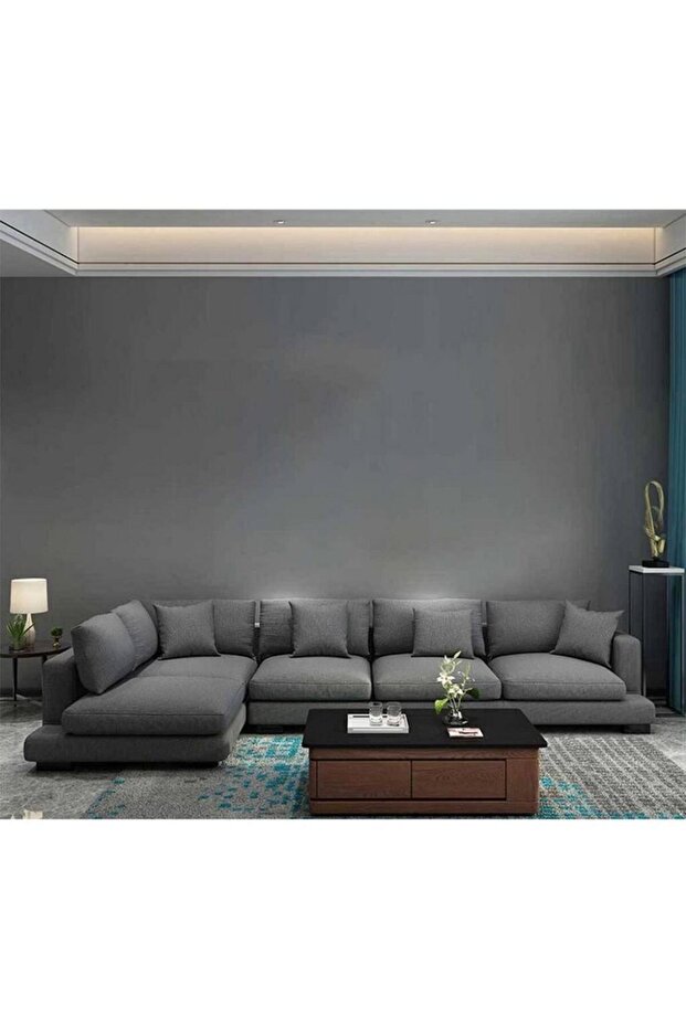 أريكة زاوية - كتان - رمادي - 85 × 180 × 300 × 70 سم