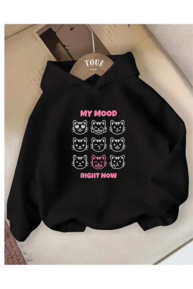 Young My Mood Cute Cat Printed 3-Thread Thick Sweet Hoodie