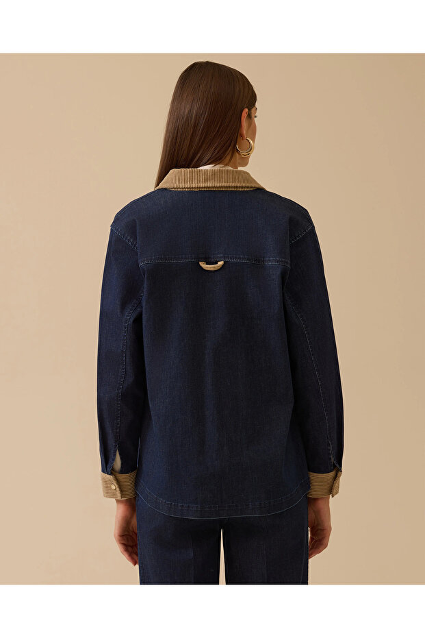 Double Fabric Snap Button Jean Jacket - 3