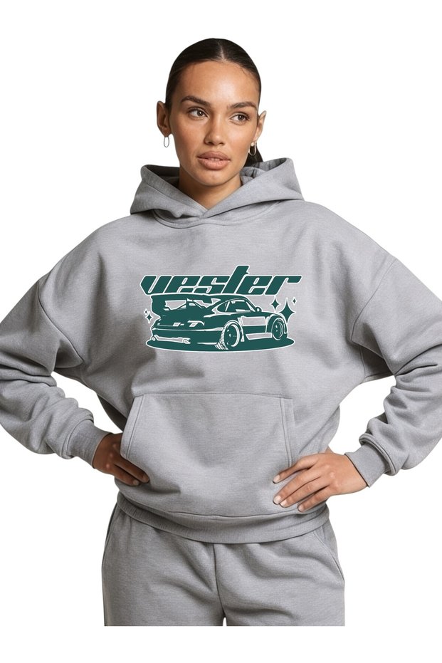 Unisex Vester Car Colorful Custom Printed Cotton Oversize Hooded Sweatshirt