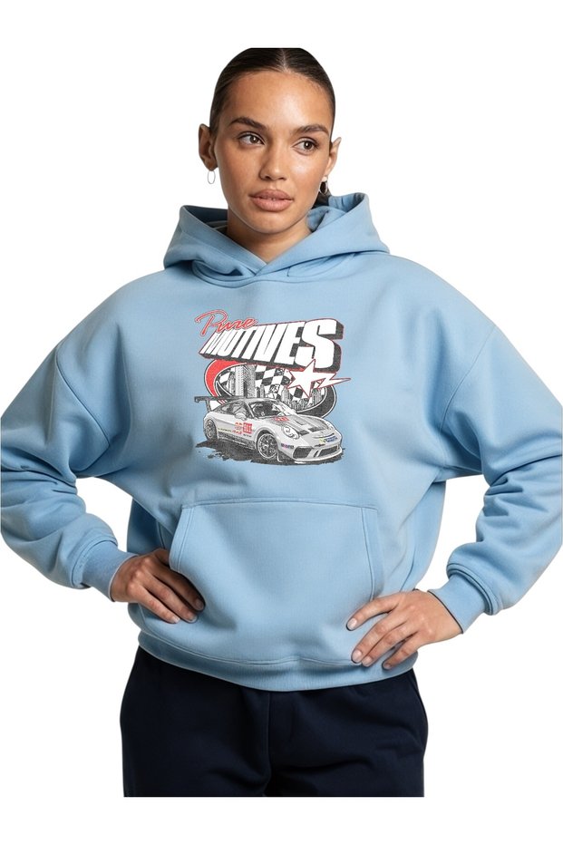 Unisex Pure Motive Car Color Custom Printed Cotton Oversize Hooded Sweatshirt