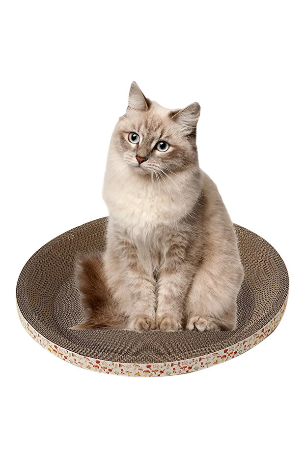 Circular cat scratcher, with catnip, 30 x 8 cm, cardboard, brown - 7