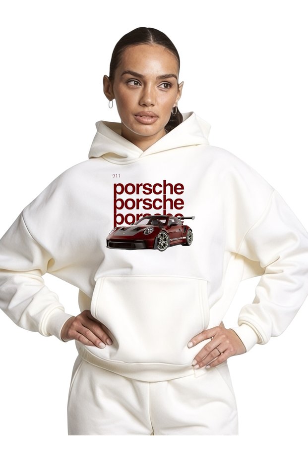 Unisex Burgundy Car-Colored Custom Printed Cotton Oversize Hooded Sweatshirt