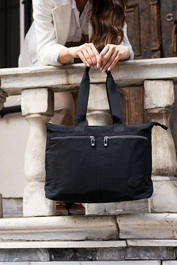 Women's Black Oversized Parachute Fabric Hand & Shoulder Bag - Daily University