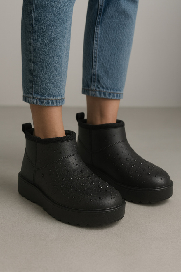 Kadın Siyah İçi Kürklü Su Geçirmez Faylon Yağmur Botu BYNDUMFAY02 - 2