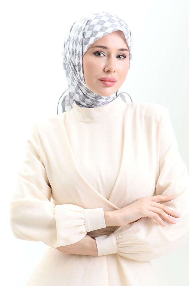 وشاح ناعم منقوش 70294-02 رمادي - 1