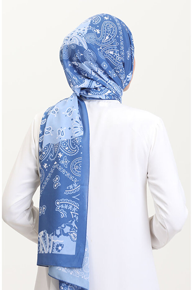 شال ناعم منقوش 70267-06 نيلي - 3