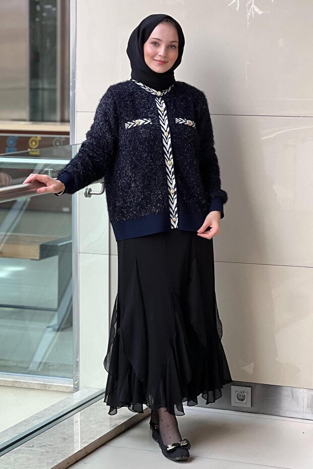 Ribanalı Sim İpli Triko Hırka - 4