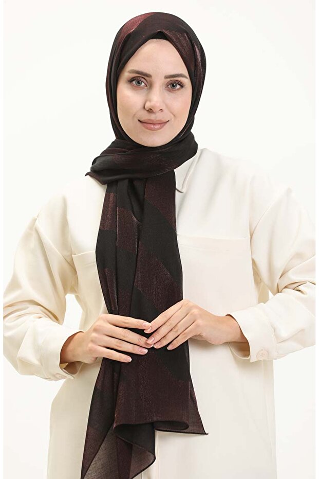 شال كارمن منقوش 70226-12 بني مرير