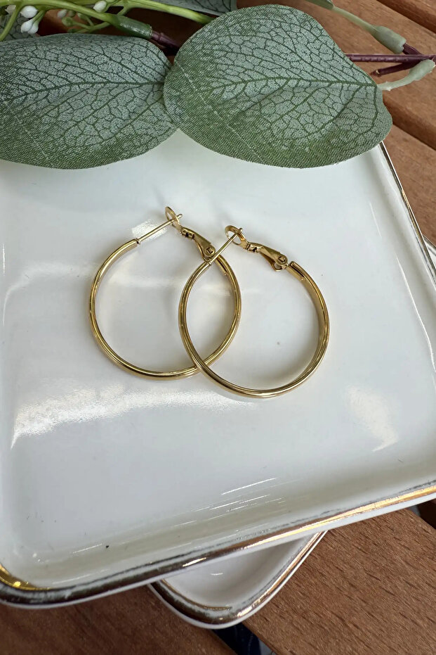 Steel Hoop Earrings Gold Diameter 3 cm