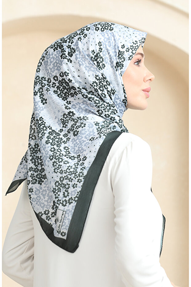 وشاح ناعم منقوش 70260-07 أسود رمادي - 2