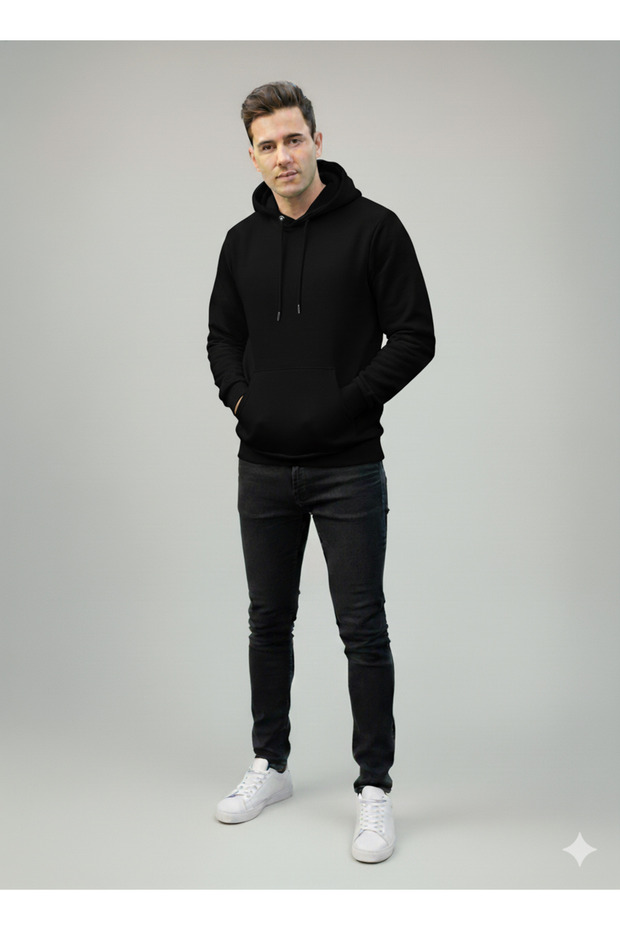 Unisex Unprinted Kangaroo Pocket Hooded 3 Thread Sweatshirt