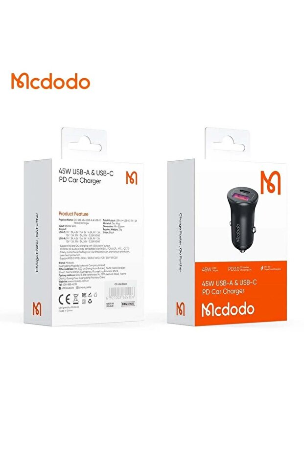 CC-2680 Car Charger USB To USB-C PD Dual Port 45W