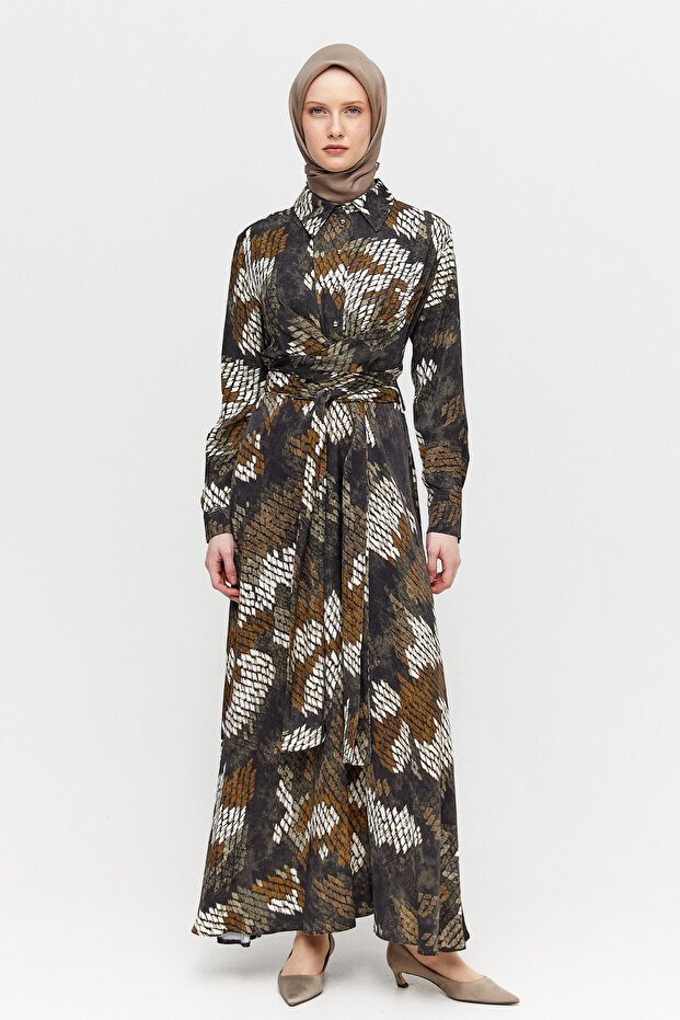 Desenli Floş Elbise - 2