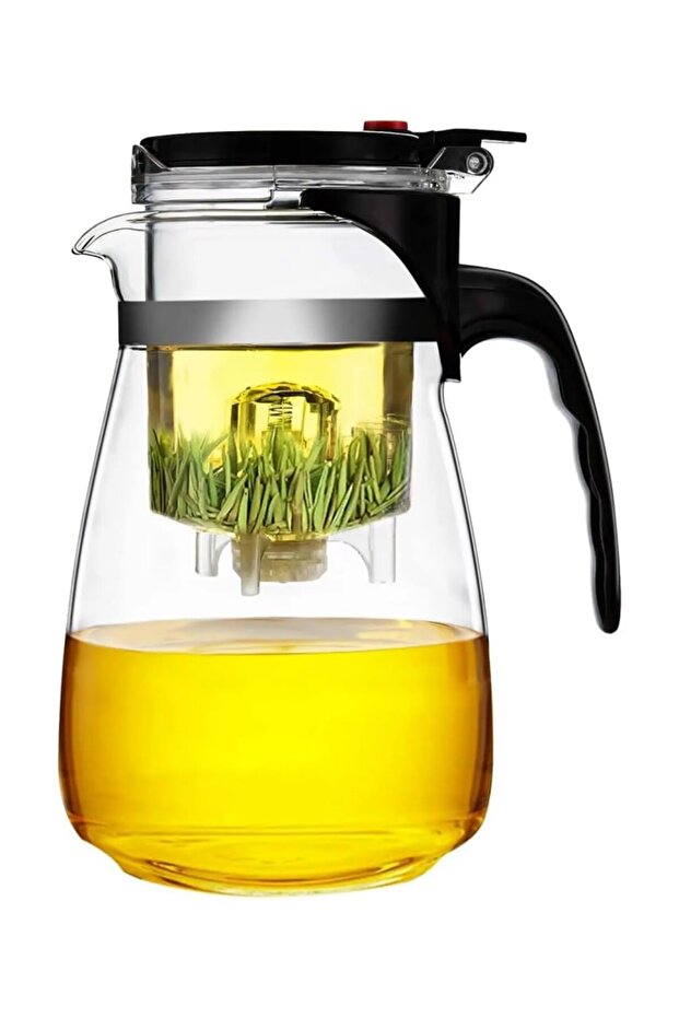 Isıya Dayanıklı Tek Tuşla Demleme Borosilikat Cam Demlik Cam Bitki Çayı ve Çay Demliği 900 ml - 6