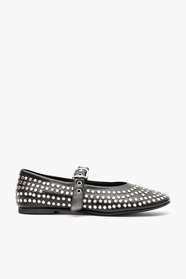 Joan Black Leather Studded Women's Ballerinas