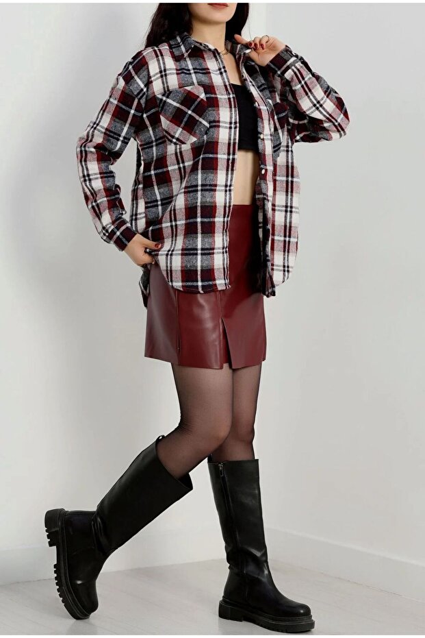 BORDO BEYAZ ODUNCU GÖMLEK - 5