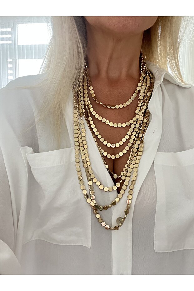 MARKA ÇOKLU DİSK KOLYE (GOLD) - 4