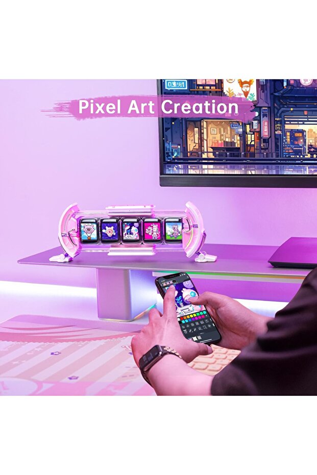Times Gate - Cute Gaming Digital Clock with Smart App-Controlled, Support Weather Forecast, S - 6