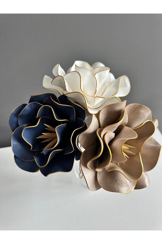 El Yapımı Dekoratif Büyük 3 Adet Yapay Manolya Çok Renkli Vazo Çiçeği - 3