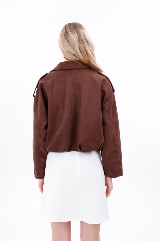 سترة بومبر من جلد الغزال مع جيوب - 8