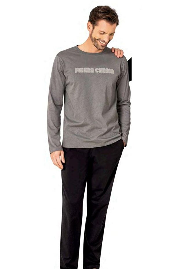 6093 Men's Gray Long Sleeve Crew Neck Pajama Set