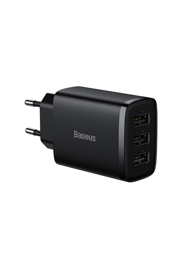Compact 3x USB 17W black wall charger