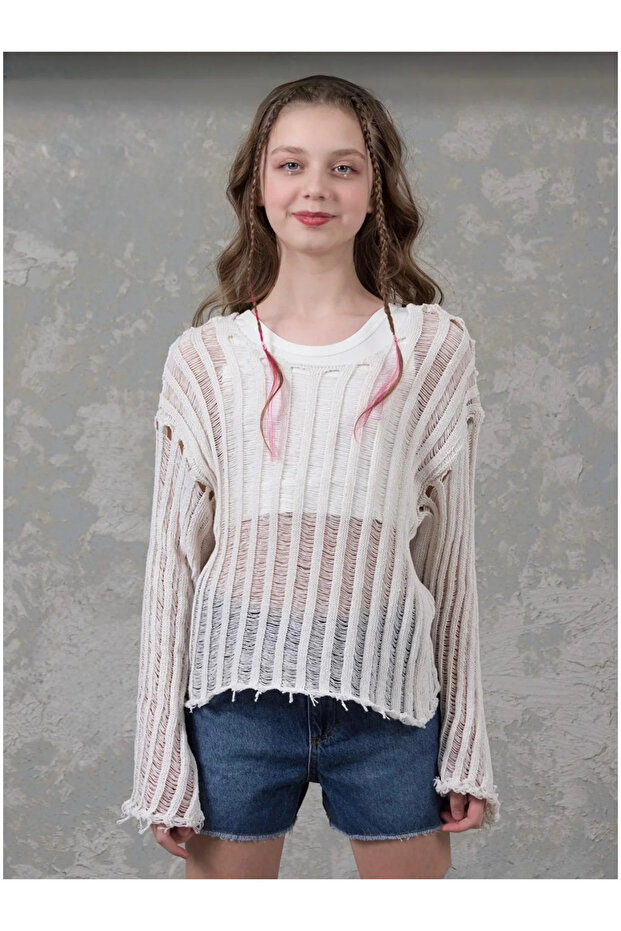 Cream Young Girl Fishnet Knitwear