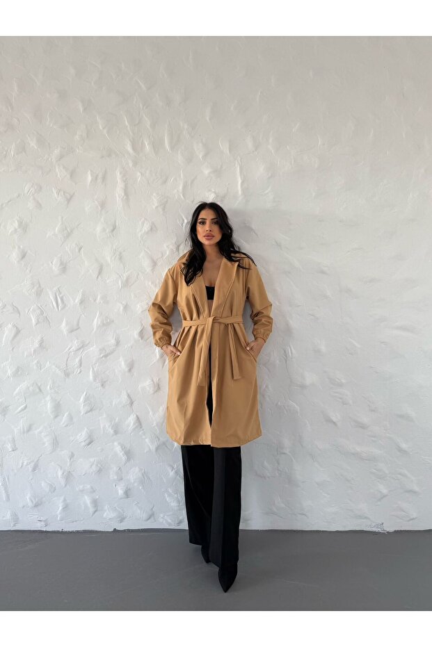 Women's Belted Oversized Flowy Seasonal Trench Coat Cap