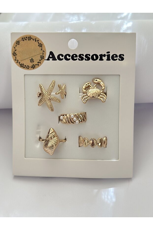 مجموعة خواتم من 5 قطع مرصعة بالذهب - 2