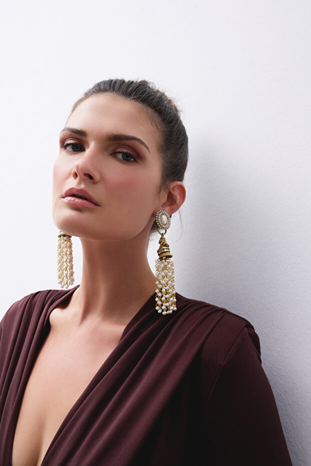 Pearl Cascade İnci Püskül Klipsli Küpe - 2