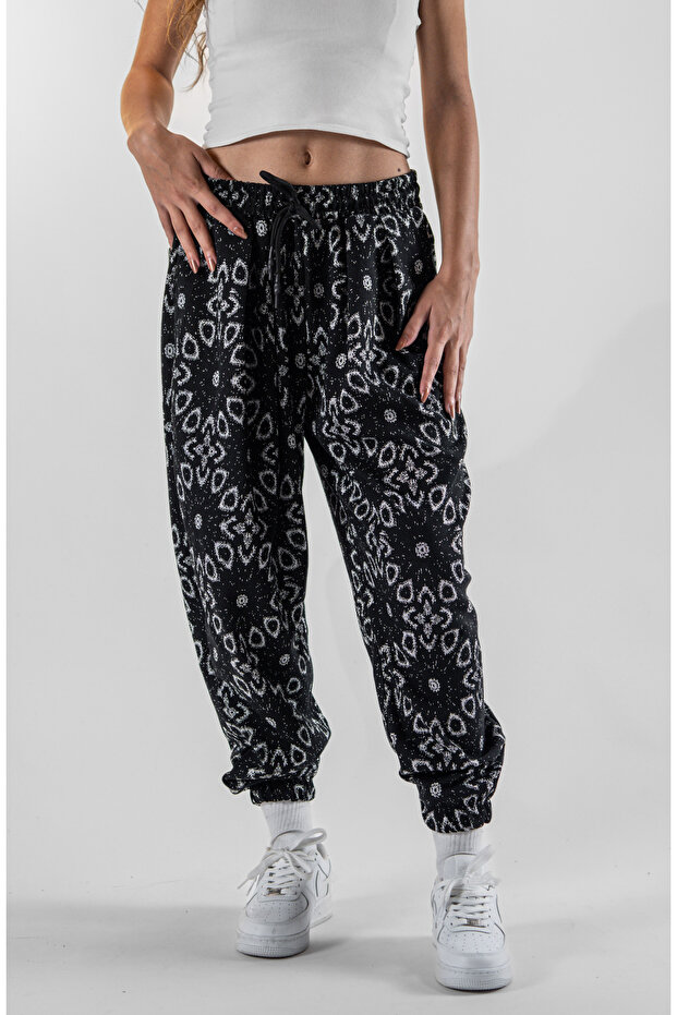 Women's Black Pleated Jacquard Shalwar Trousers