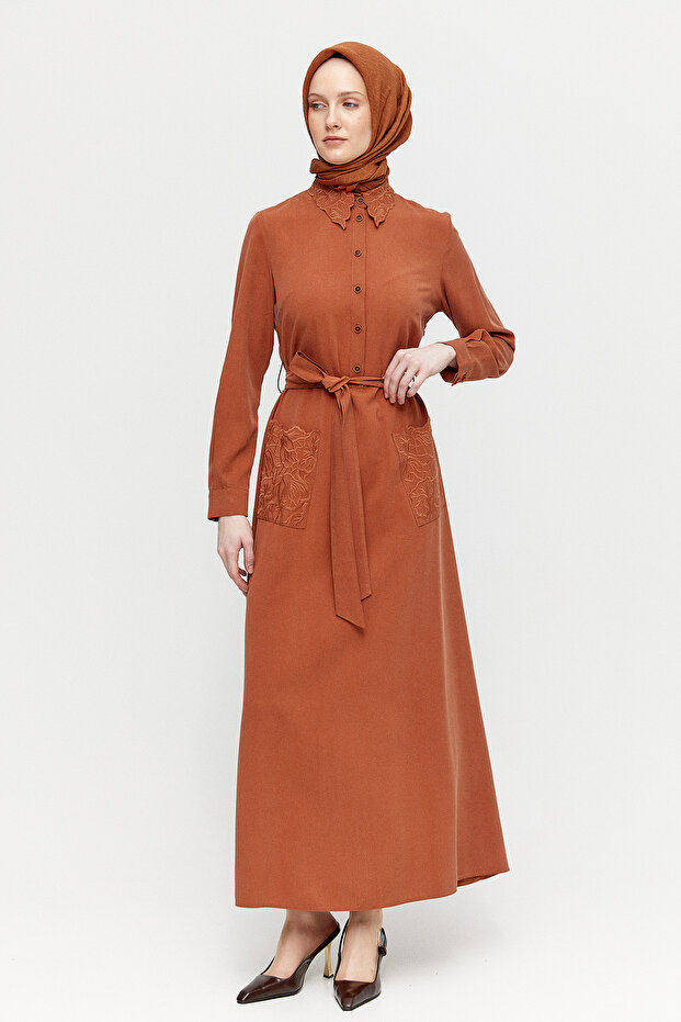 Kuşaklı Lyocell Elbise - 2