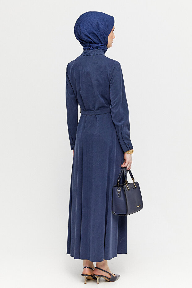 Kuşaklı Lyocell Elbise - 7