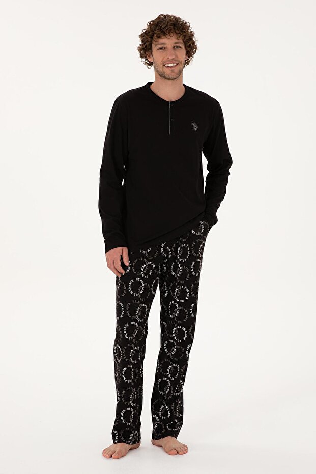 Men's Crew Neck Long Sleeve Pajama Set S26930 with Pocket