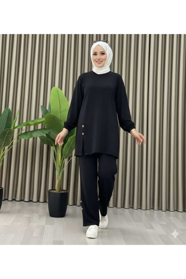 Button Detailed Oversize Casual Comfortable Two-Piece Suit