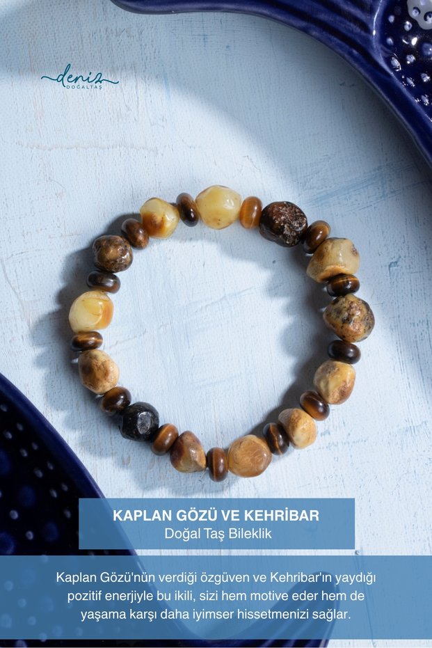 Certified Tiger's Eye and Amber Natural Stone Bracelet