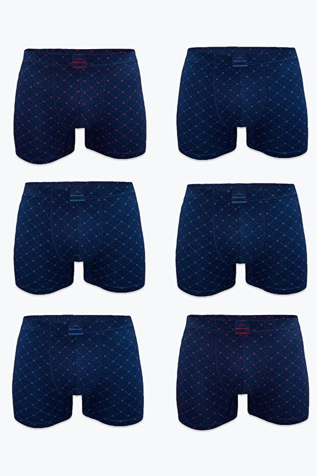 Men's 6-Piece Navy Blue Patterned Premium Collection Modal Boxer 6m251