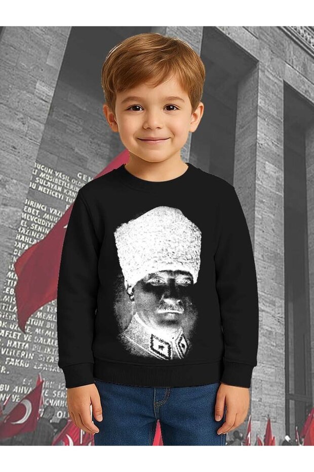Unisex Crescent and Star 19 May 29 October 23 April 10 November Atatürk Children's 3 Thread Raised Sweatshirt