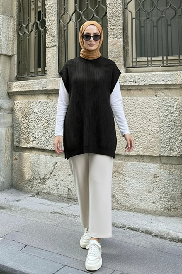 Oversize Triko Süveter H25305 Siyah - 1