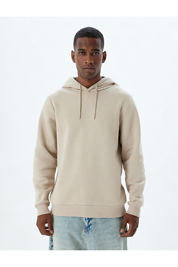 Şardonlu Pamuk Karışımlı Basic Kapşonlu Sweatshirt - 3