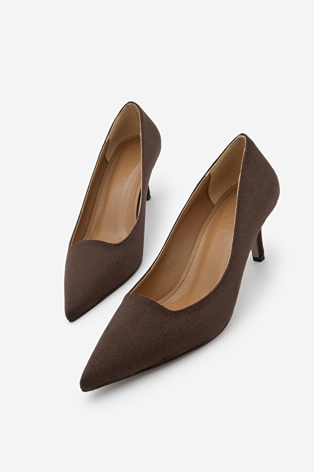 Women's Stiletto Pointed Toe Bitter Brown Thin Classic Heeled Shoes Loresta Brown Suede