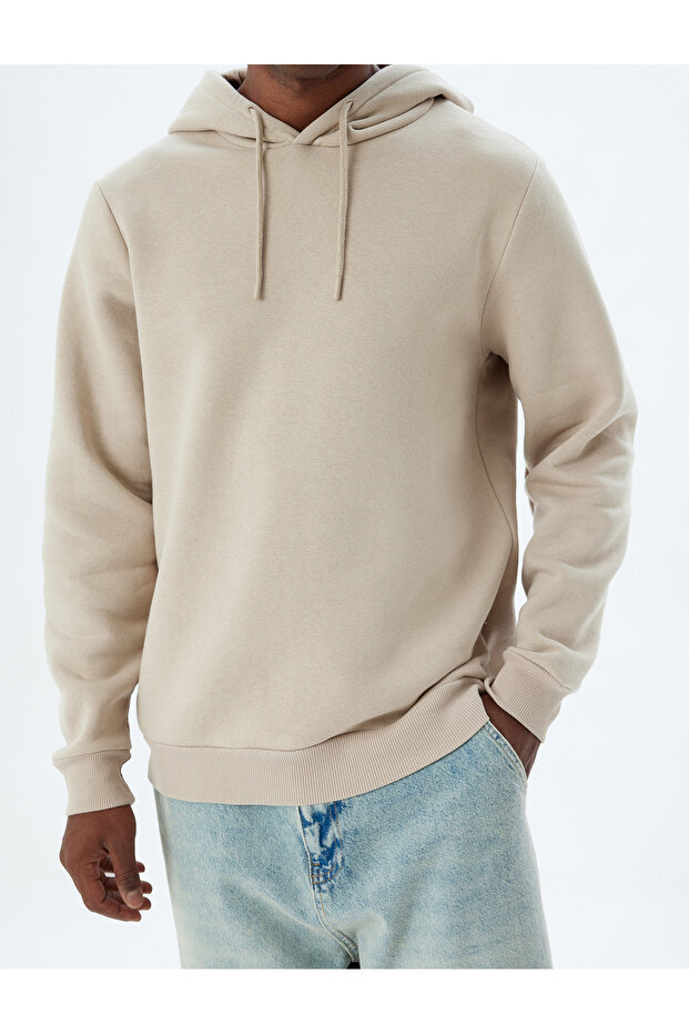 Şardonlu Pamuk Karışımlı Basic Kapşonlu Sweatshirt - 5