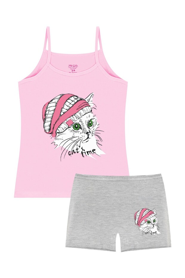 Girl's Tank Top Boxer Lycra Pink Cat (96% Cotton - 4% Elastane)