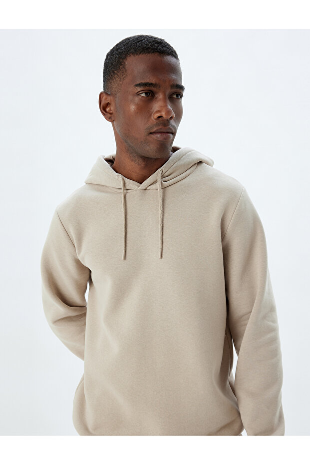 Şardonlu Pamuk Karışımlı Basic Kapşonlu Sweatshirt - 2