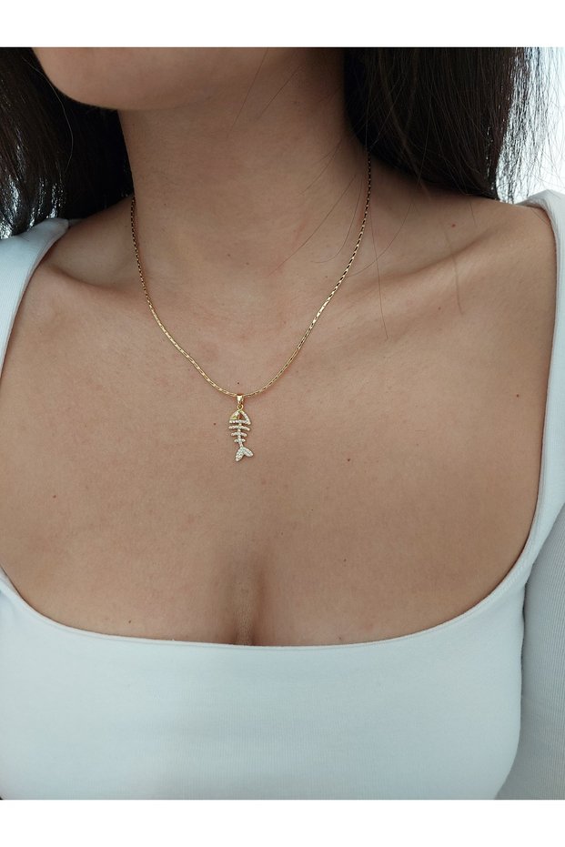 Gold Cobra Chain Zircon Stone Fish Necklace