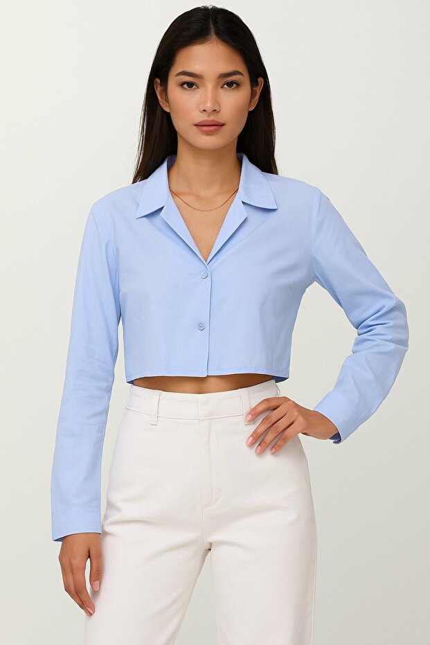 Minimalist Basic Uzun Kollu Kadın GÖMLEK - 3