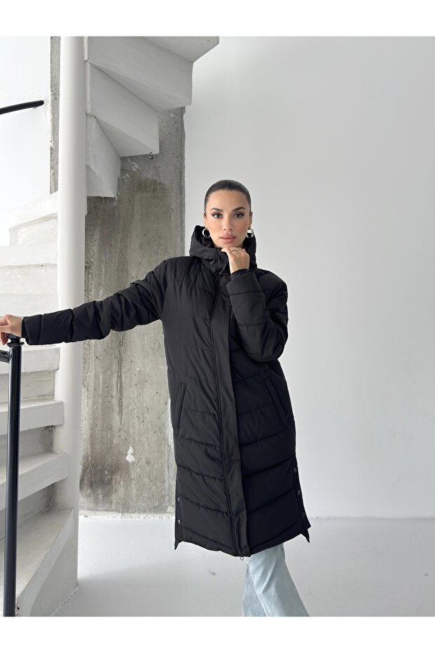 Hooded, water-repellent fabric, regular fit, long parka #4525